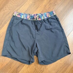 Patagonia Baggies Shorts Gray Abstract Tropical Print Waistband Pockets Womens
